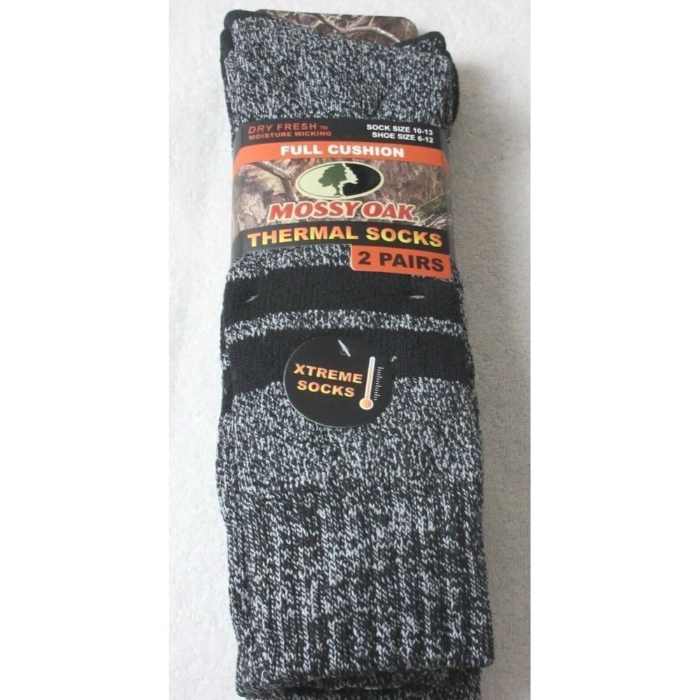 COPY - Mossy Oak Men's 2 Pack Thermal Full Cushion Boot Socks Black Gray Size 6…